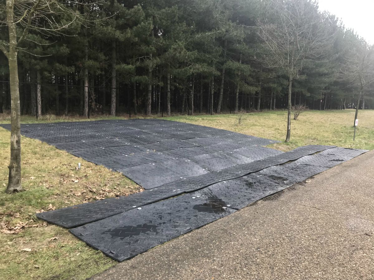 Temporary Roadway of Mats in Forest